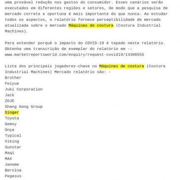 Relatórios de pesquisa de mercado Máquinas de costura (Costura Industrial Machines) 2020 – [Blog da Solange Pereira] Moldes Costura