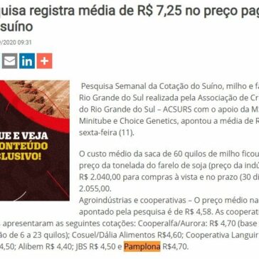 RS: pesquisa registra média de R$ 7,25 no preço pago pelo quilo do suíno – Notícias Agrícolas