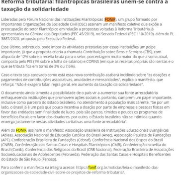 Reforma tributária: filantrópicas brasileiras unem-se contra a taxação da solidariedade – Cidade no Ar