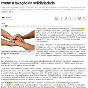 Reforma tributária: filantrópicas brasileiras unem-se contra a taxação da solidariedade – Gazeta da Semana