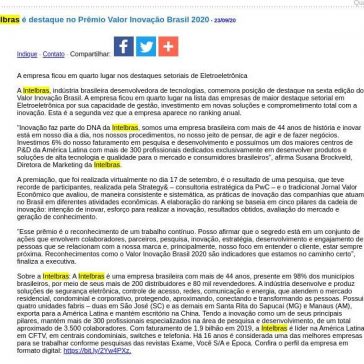 Intelbras é destaque no Prêmio Valor Inovação Brasil 2020 – JorNow
