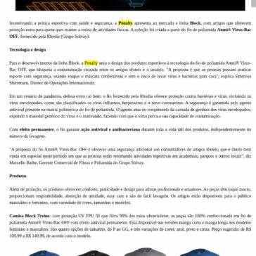 Penalty lança linha esportiva com efeito antiviral permanente – Oresumodamoda