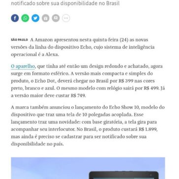 Tela do novo Echo Show, da Amazon, se move para acompanhar usuário – Folha de S.Paulo (On-line)