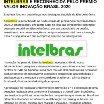 INTELBRAS É RECONHECIDA PELO PRÊMIO VALOR INOVAÇÃO BRASIL 2020 – Home Center View