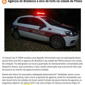 Agência do Bradesco é alvo de furto na cidade de Pilões – Informativo em Foco