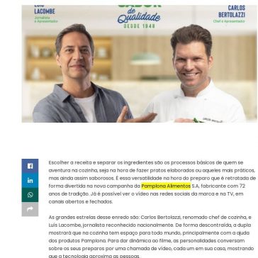 Carlos Bertolazzi e Luís Lacombe estrelam campanha da Pamplona Alimentos – Abc da Comunicação