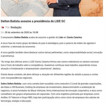 Delton Batista assume a presidência do LIDE SC – Economia SC