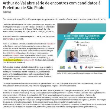 Arthur do Val abre série de encontros com candidatos à Prefeitura de São Paulo – Secovi-SP