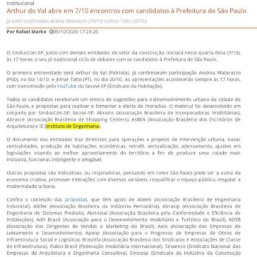 Arthur do Val abre em 7/10 encontros com candidatos à Prefeitura de São Paulo – SindusCon