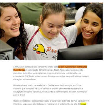 Ação busca valorizar filantropia – PUC Goiás