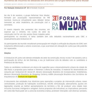 Aumento de insumos foi debatido em encontro do Grupo Reformar para Mudar – SindusCon