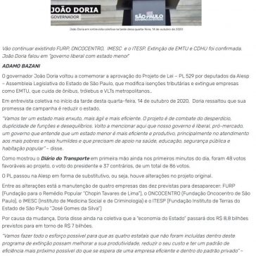 Com retirada de quatro empresas do PL 529, “economia” do Estado cai de R$ 8,8 bilhões para R$ 7 bilhões, diz Doria – Diário do Transporte