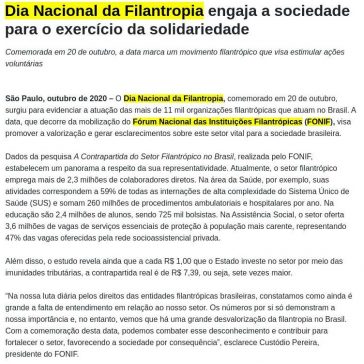 Dia Nacional da Filantropia engaja a sociedade para o exercício da solidariedade – Política em Gotas