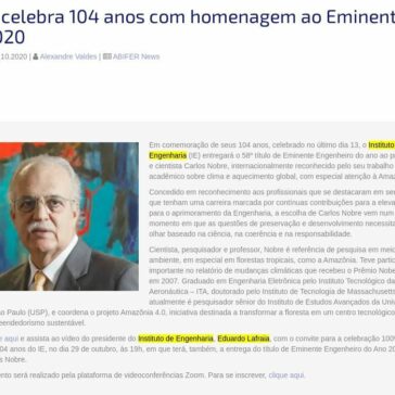 IE celebra 104 anos com homenagem ao Eminente Engenheiro de 2020 – ABIFER