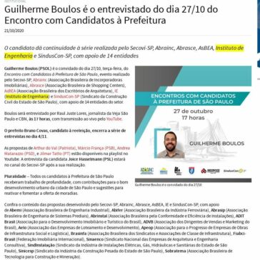 Guilherme Boulos é o entrevistado do dia 27/10 do Encontro com Candidatos à Prefeitura – Secovi-SP