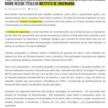 Pelo trabalho sobre clima e aquecimento global, o cientista Carlos Nobre recebe título do Instituto de Engenharia – CEMADEN