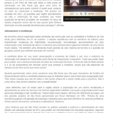 Joice Hasselmann defende mudança do Plano Diretor em 2021 – SindusCon