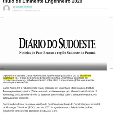 Professor e cientista Carlos Nobre recebe título de Eminente Engenheiro 2020 – Diário do Sudoeste
