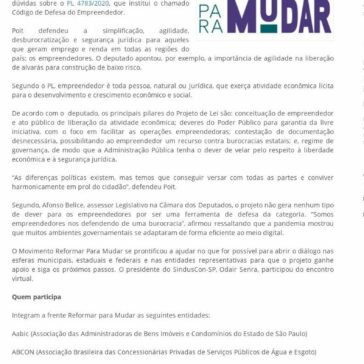 Grupo Reformar para Mudar debateu o Código de Defesa do Empreendedor – SindusCon