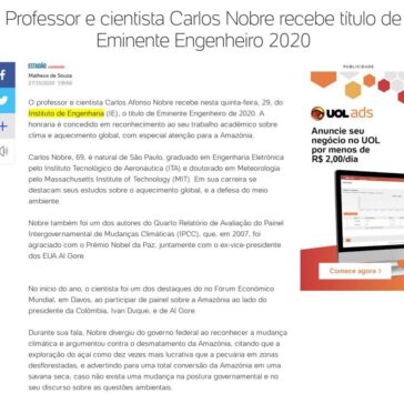 Professor e cientista Carlos Nobre recebe título de Eminente Engenheiro 2020 – UOL