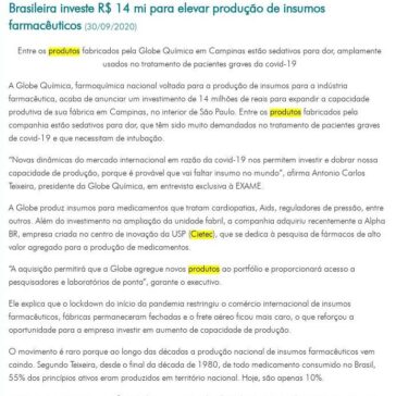 Brasileira investe R$ 14 mi para elevar produção de insumos farmacêuticos – Abifina Noticias