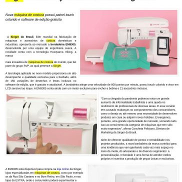 Singer do Brasil lança bordadeira com tecnologia sueca – Blog Jornal da Mulher