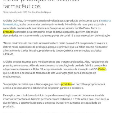 Globe Química investe R$ 14 mi para elevar produção de insumos farmacêuticos – Notícias & Artigos