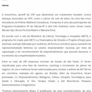 Startup participante de programa do Sebrae-SP vence prêmio de inovação – Investe São Paulo