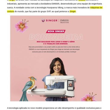 Singer do Brasil Lança Bordadeira com Tecnologia Sueca – Shely Bianchi
