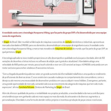 SINGER DO BRASIL LANÇA BORDADEIRA EM9305 – Costura Perfeita (On-line)