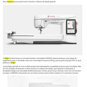 Singer lança bordadeira com tecnologia sueca – Eletrolar