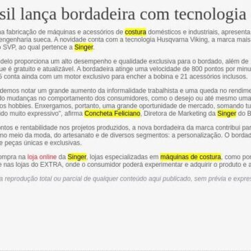 Singer do Brasil lança bordadeira com tecnologia sueca – Textilia