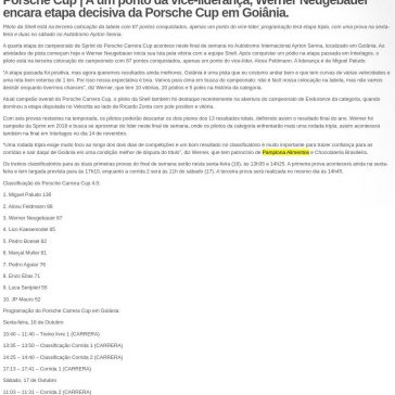 Porsche Cup | A um ponto da vice-liderança, Werner Neugebauer encara etapa decisiva da Porsche Cup em Goiânia. – Grid de largada