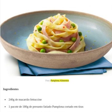 Receita de Fettuccine com presunto e ervilhas ao molho de limão siciliano – Comida e Receitas