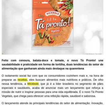 Wickbold lança wrap com vegetais na formulação – Food Innovation
