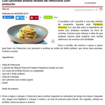 Luís Lacombe ensina receita de Fettuccine com presunto – Arroz de Fyesta