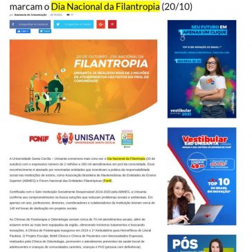 Mais de 2 milhões de atendimentos sociais da Unisanta marcam o Dia Nacional da Filantropia (20/10) – Unisanta