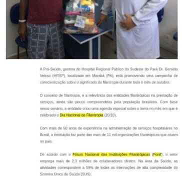 Cerca de 2 mil pessoas foram beneficiadas por ações de filantropia do Hospital Regional do Sudeste do Pará – Plantão 24Horas