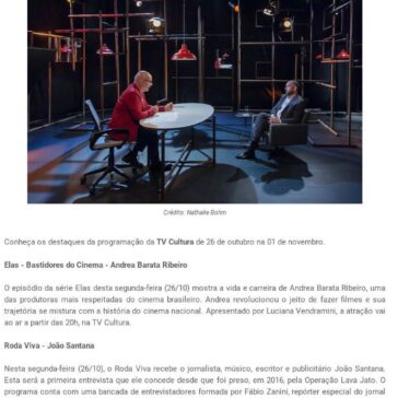 TV Cultura – Destaques da programação de 26 de outubro a 01 de novembro – O Universo da TV