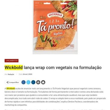 Wickbold lança wrap com vegetais na formulação – Distribuição