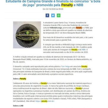 Estudante de Campina Grande é finalista no concurso “a bola do jogo” promovido pela Penalty e NBB – Unifacs