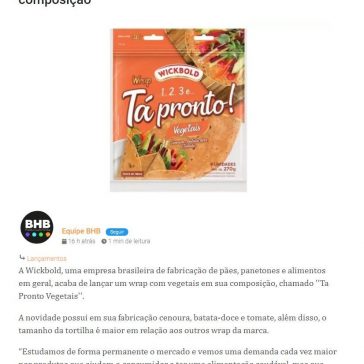 Wickbold lança wrap com vegetais em sua composição – BHB