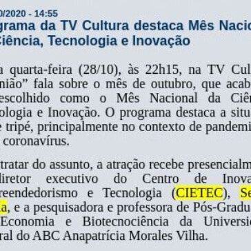 Programa da TV Cultura destaca Mês Nacional da Ciência, Tecnologia e Inovação – Fabio TV