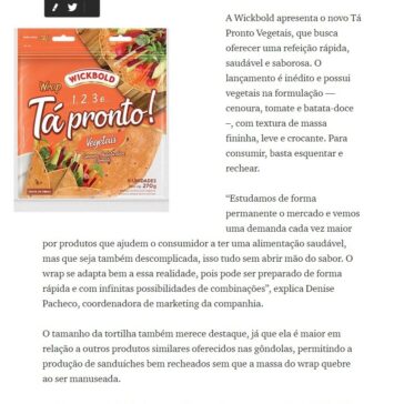 Wickbold lança wrap com vegetais na formulação – Curtas SC