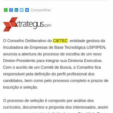 CIETEC abre processo para escolha de novo Diretor-Presidente – Valor Agregado