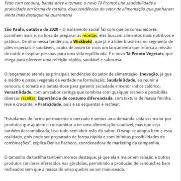 Wickbold lança wrap com vegetais na formulação – 2A Alimentos