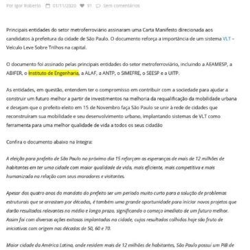 Entidades pedem em Carta Manifesto VLT na cidade de São Paulo – Rede Noticiando