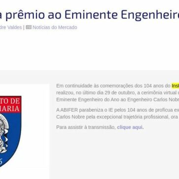 IE entrega prêmio ao Eminente Engenheiro do Ano – ABIFER