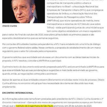 Entidades nacionais brasileiras que representam o transporte público por ônibus e sobre trilhos discutem com o governo um marco regulatório para o setor – Mobilitas