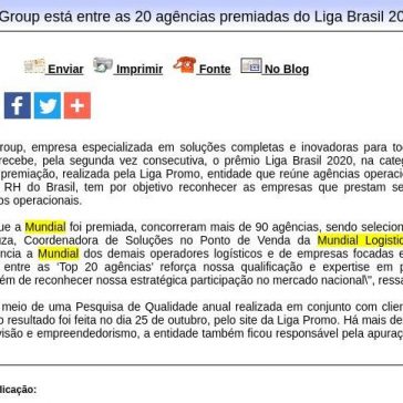 Mundial Logistics Group está entre as 20 agências premiadas do Liga Brasil 2020 – Difundir